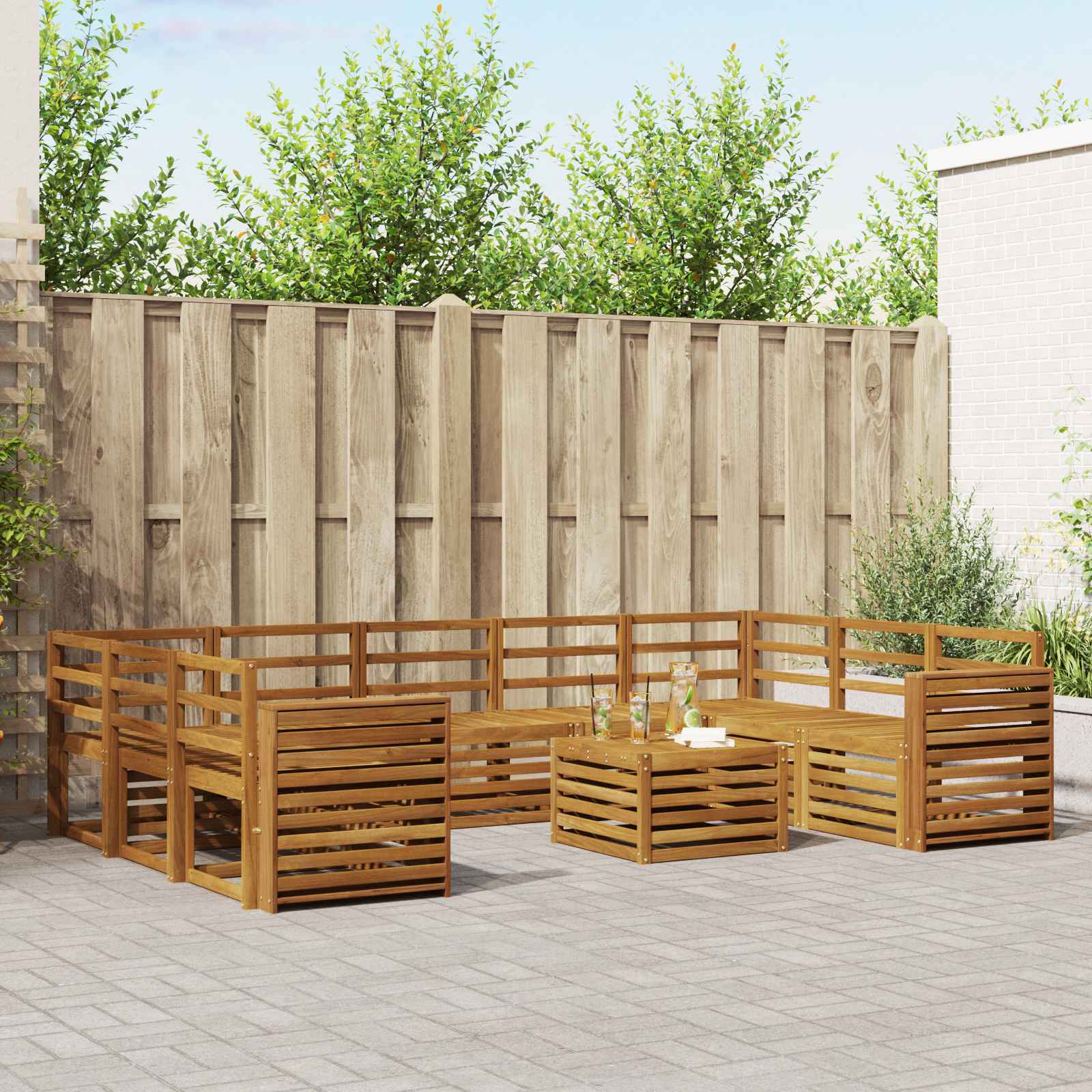 vidaXL Sofa-Sets 10 pcs Natuurlijk en Crème Massief Acaciahout