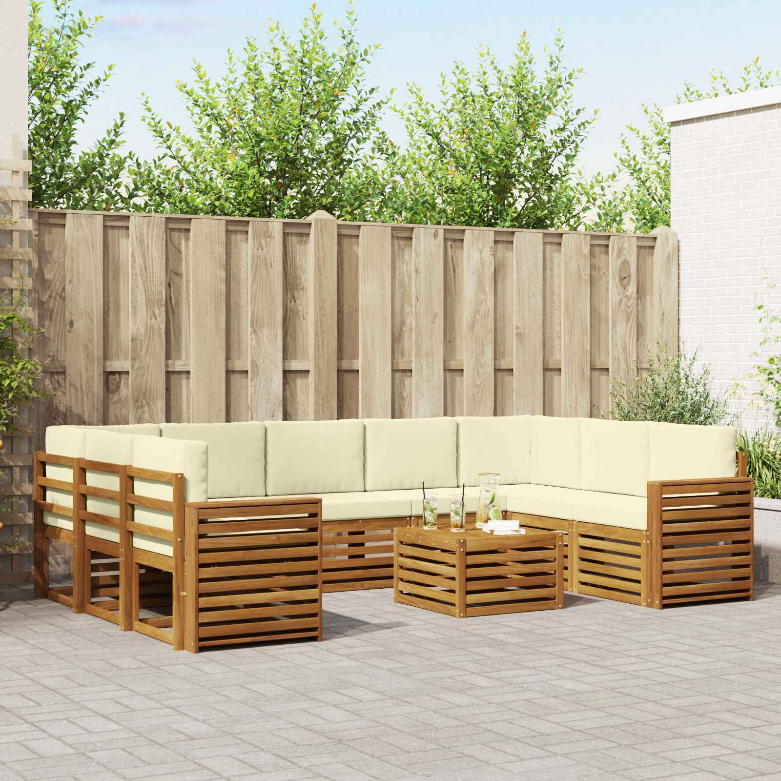 vidaXL Sofa-Sets 10 pcs Natuurlijk en Crème Massief Acaciahout