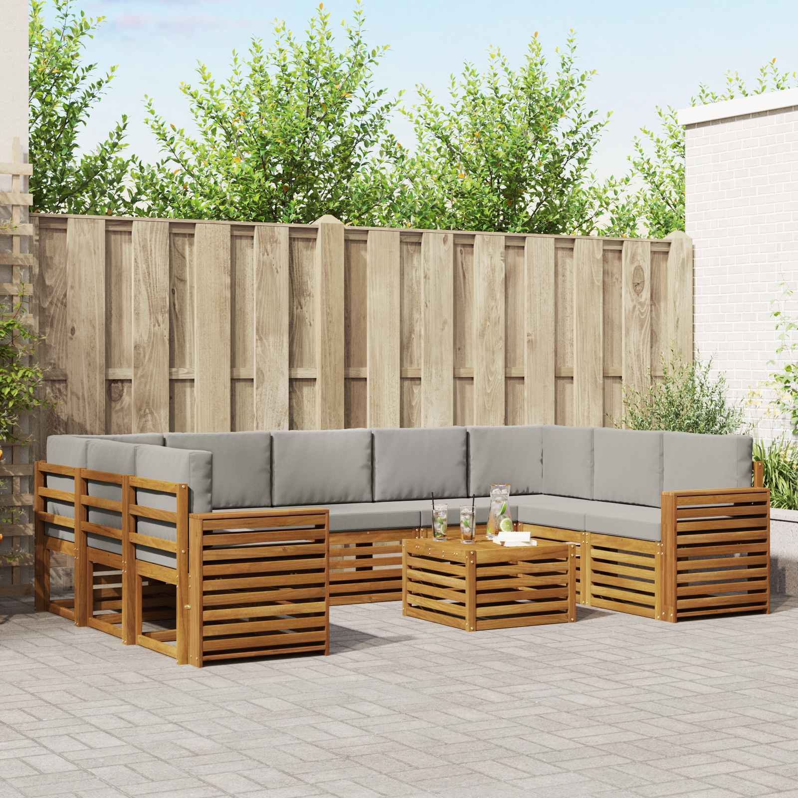 vidaXL Sofa-Sets 10 pcs Natuurlijk en Crème Massief Acaciahout