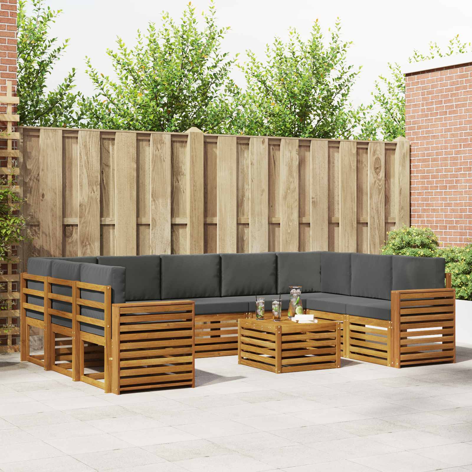 vidaXL Sofa-Sets 10 pcs Natuurlijk en Crème Massief Acaciahout