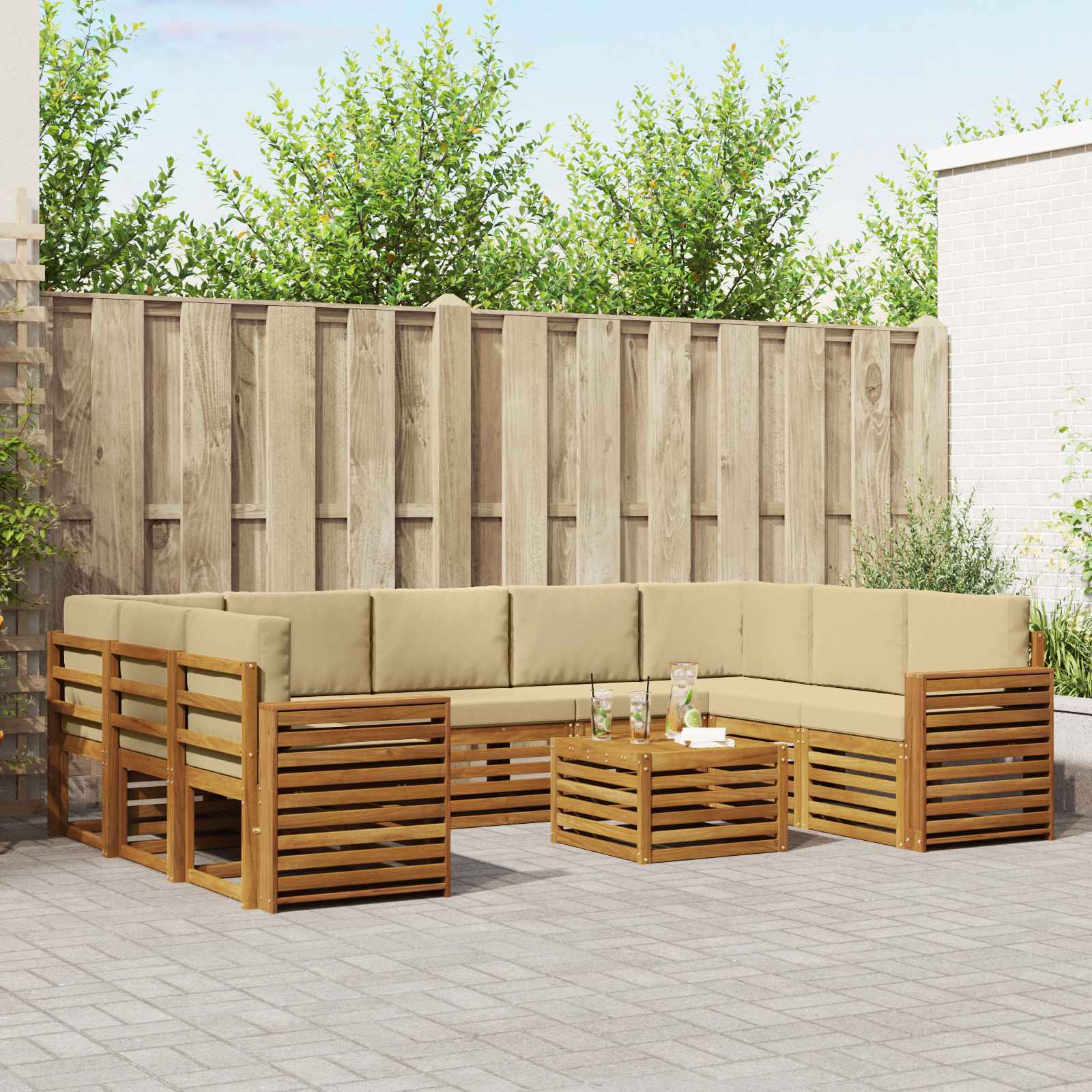 vidaXL Sofa-Sets 10 pcs Natuurlijk en Crème Massief Acaciahout