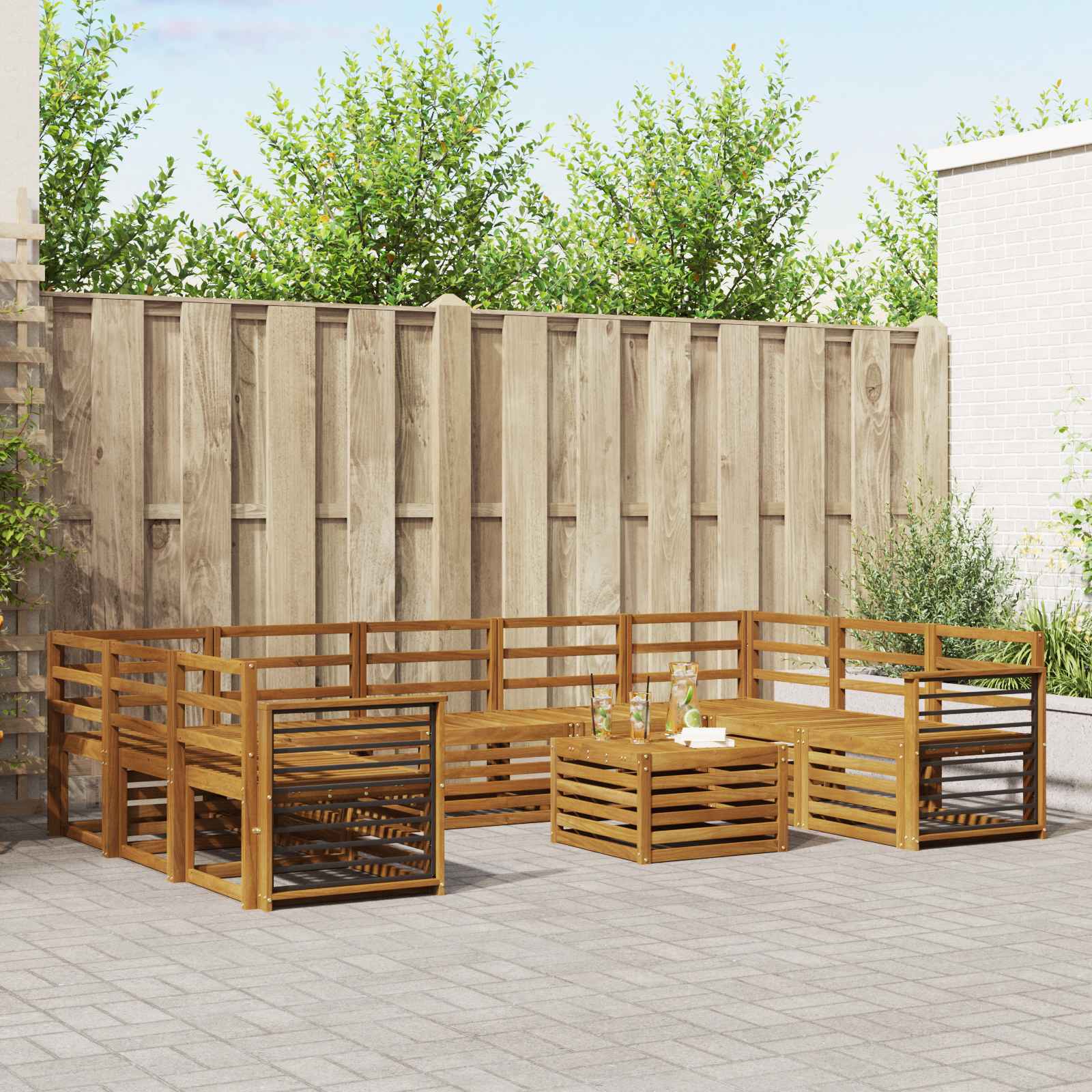 vidaXL Sofa-Sets 10 pcs Natuurlijk en Crème Massief Acaciahout