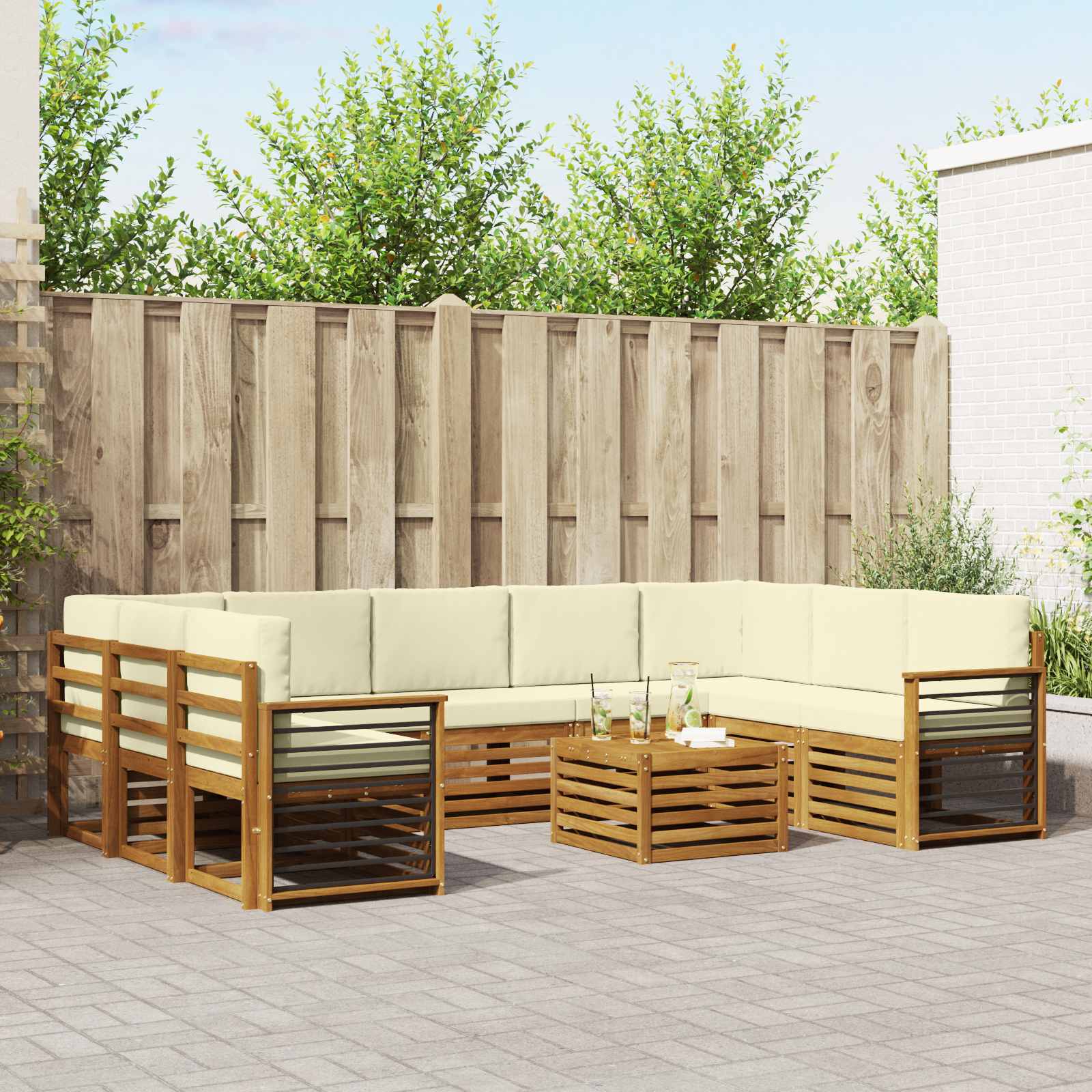 vidaXL Sofa-Sets 10 pcs Natuurlijk en Crème Massief Acaciahout