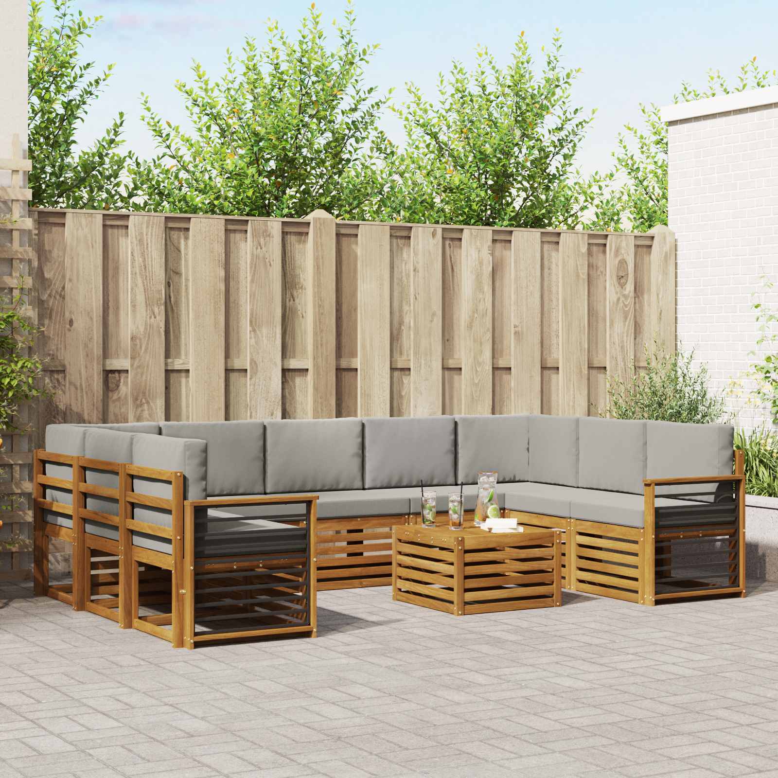 vidaXL Sofa-Sets 10 pcs Natuurlijk en Crème Massief Acaciahout