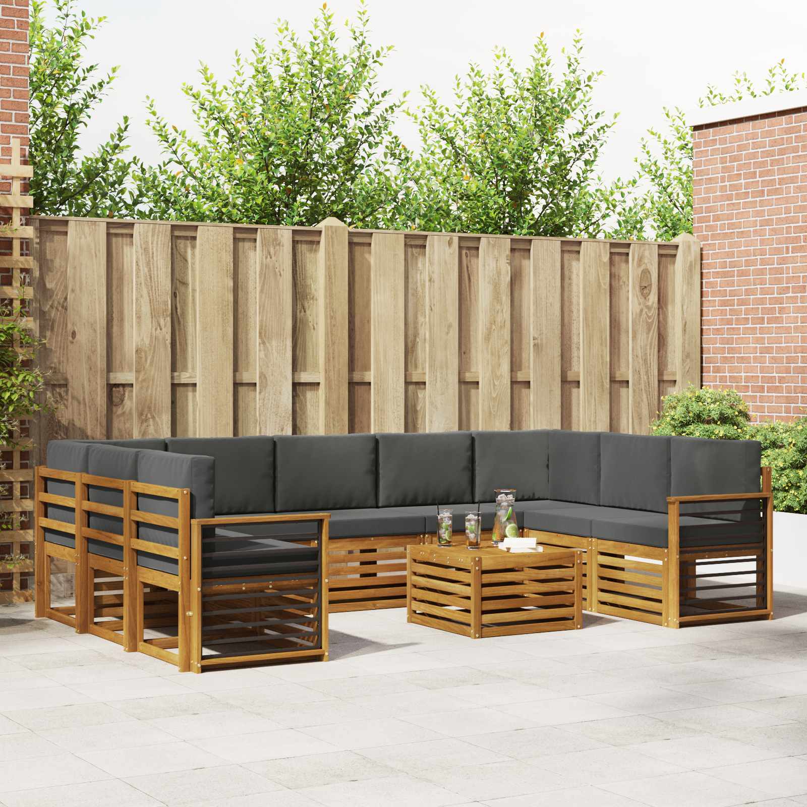 vidaXL Sofa-Sets 10 pcs Natuurlijk en Crème Massief Acaciahout