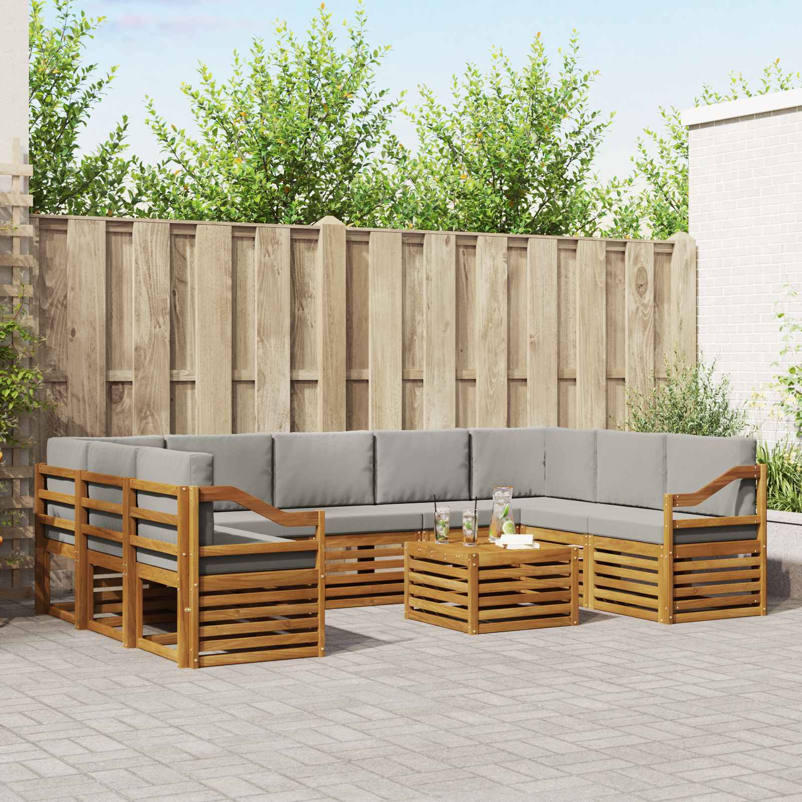 vidaXL Sofa-Sets 10 pcs Natuurlijk en Crème Massief Acaciahout