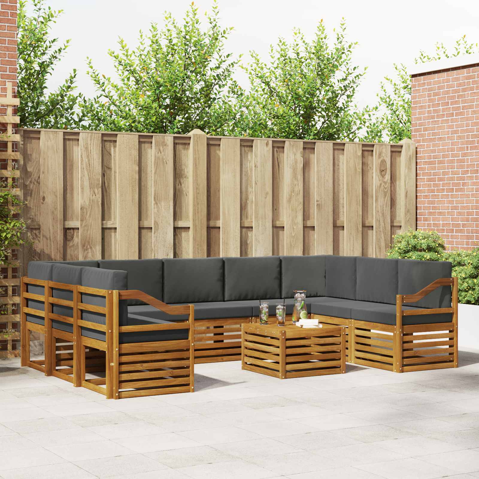 vidaXL Sofa-Sets 10 pcs Natuurlijk en Crème Massief Acaciahout
