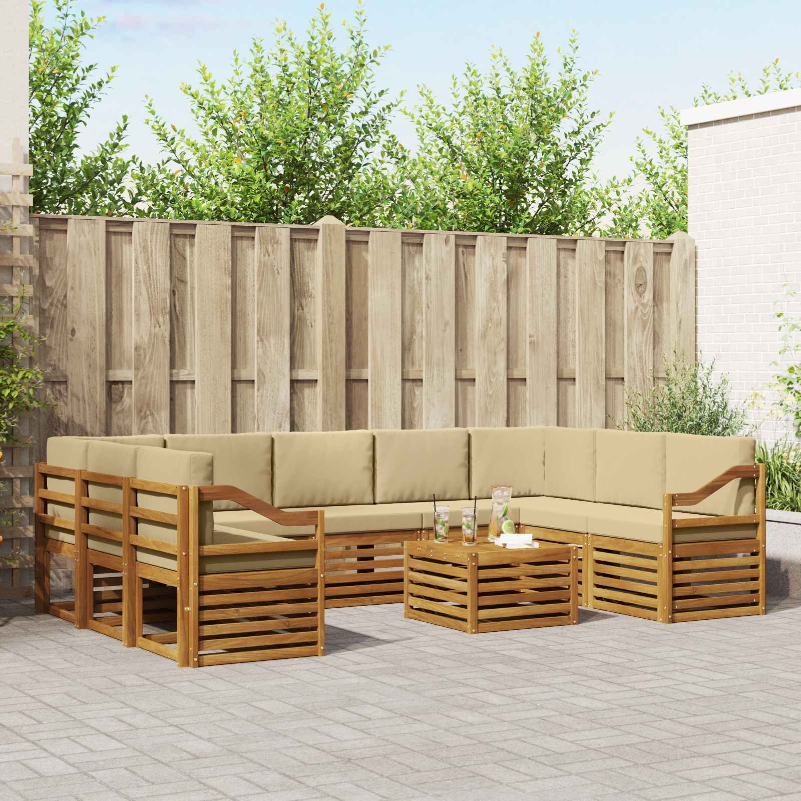 vidaXL Sofa-Sets 10 pcs Natuurlijk en Crème Massief Acaciahout