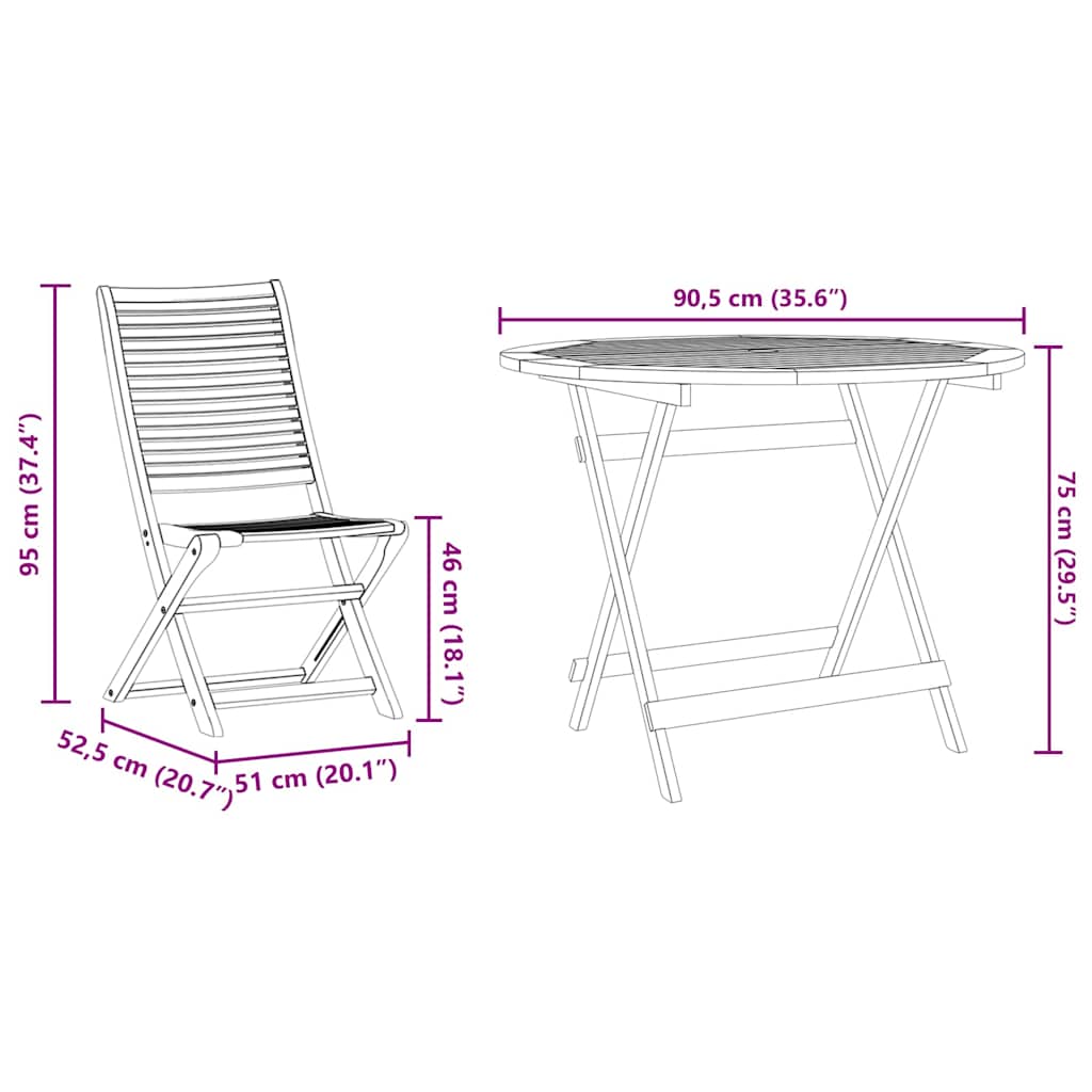 vidaXL Tuin Eetset 5 pcs Bruin Massief acaciahout