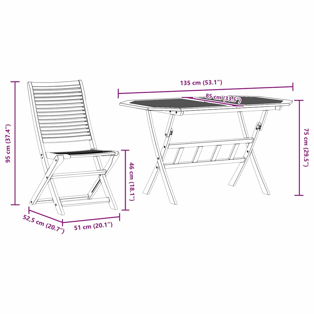 vidaXL Tuin Eetset 5 pcs Bruin Massief acaciahout