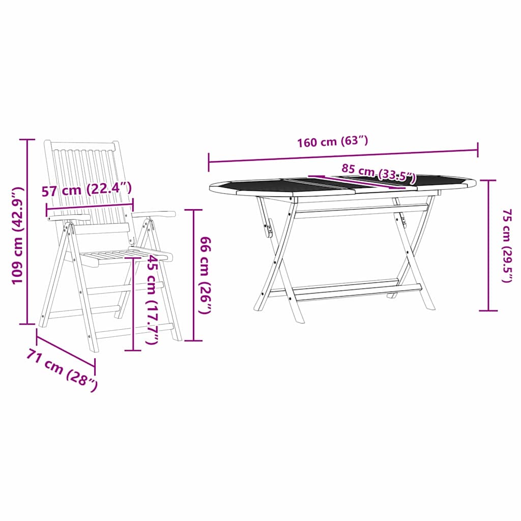 vidaXL Tuin Eetset 5 pcs Bruin Massief acaciahout