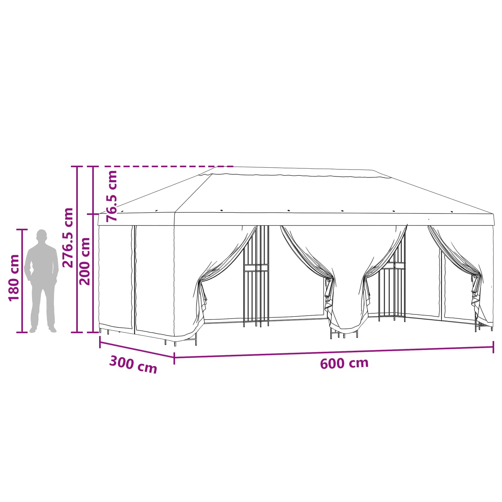 vidaXL Paviljoen met zijwanden 6 x 3 m Beige Polyester en staal 190