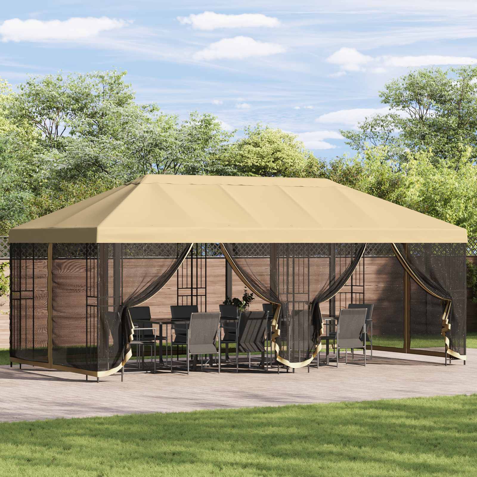 vidaXL Paviljoen met zijwanden 6 x 3 m Beige Polyester en staal 190