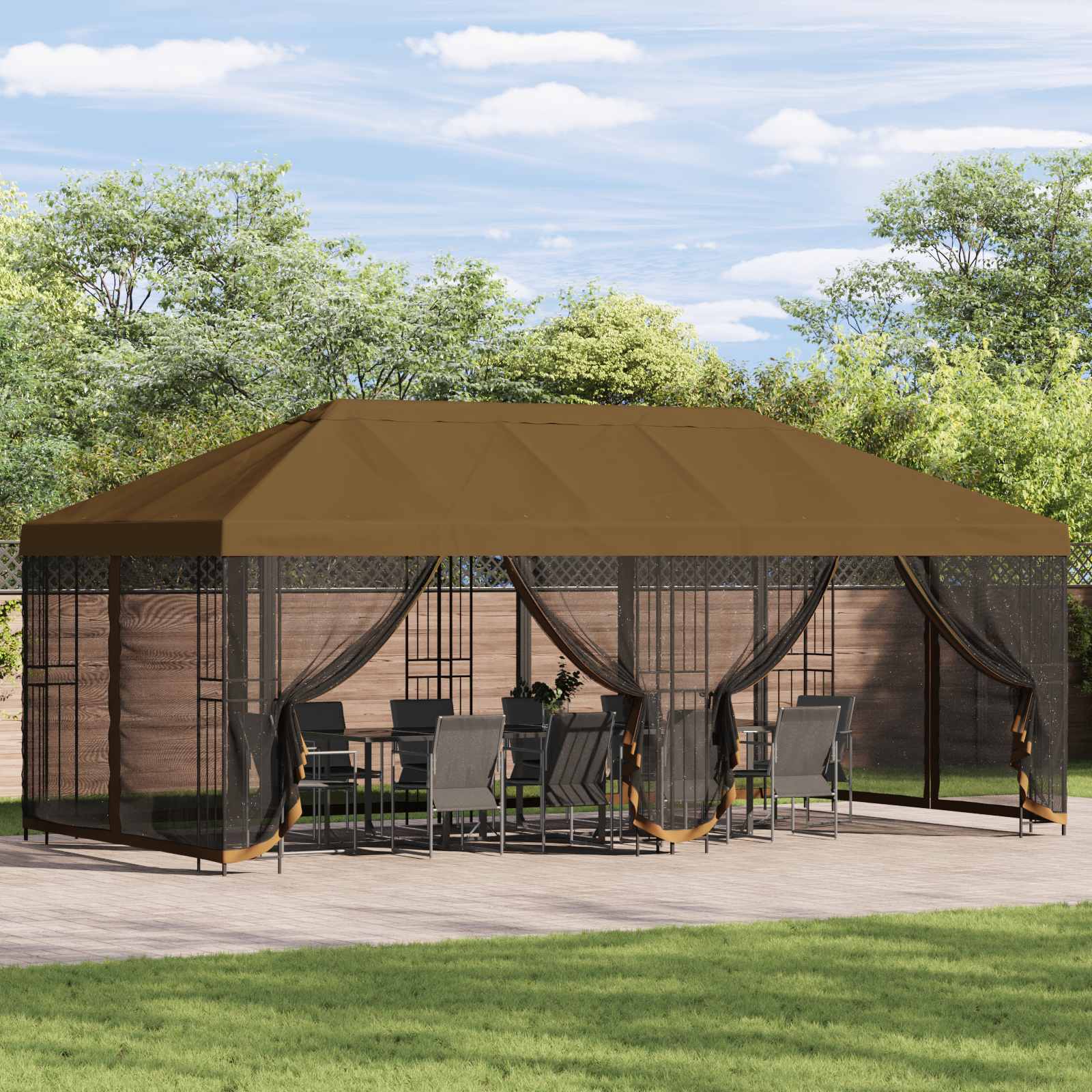 vidaXL Paviljoen met zijwanden 6 x 3 m Beige Polyester en staal 190