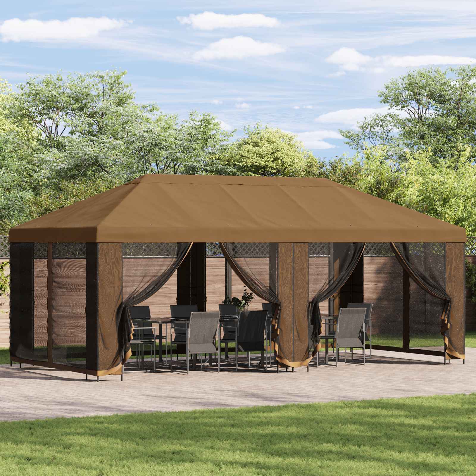 vidaXL Paviljoen met zijwanden 6 x 3 m Beige Polyester en staal 190