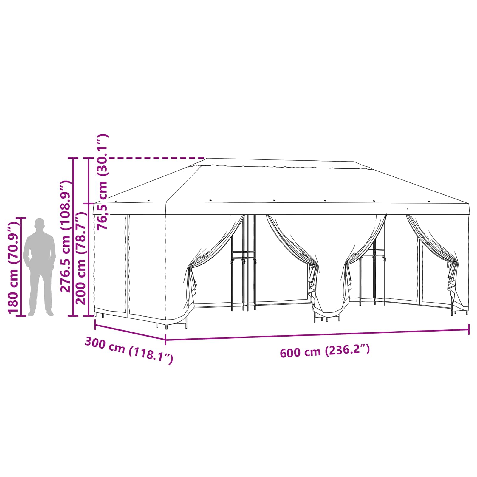 vidaXL Paviljoen met zijwanden 6 x 3 m Beige Polyester en staal 190