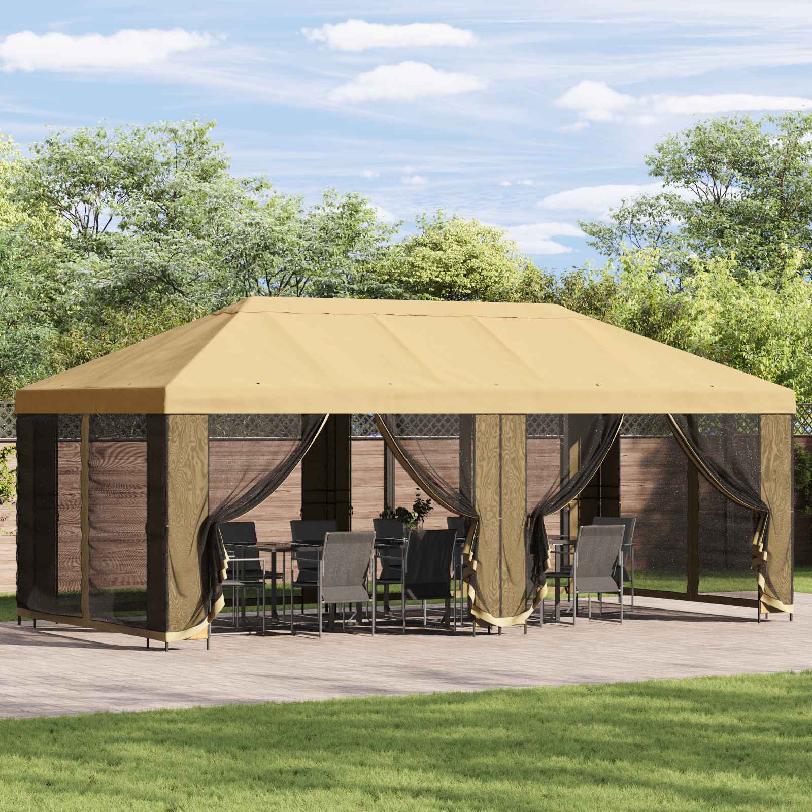 vidaXL Paviljoen met zijwanden 6 x 3 m Beige Polyester en staal 190