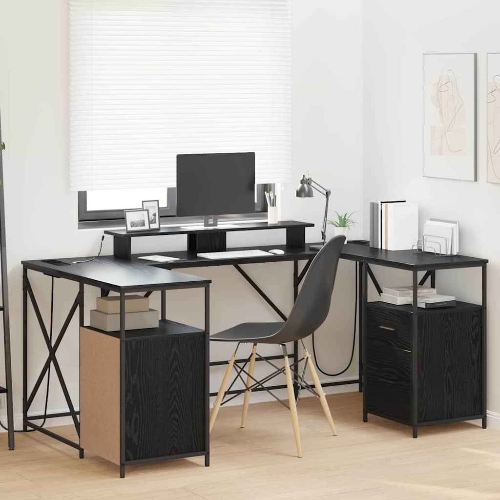 vidaXL Bureau met lade Zwart eiken 182 x 101 x 87.5 cm Bewerkt hout