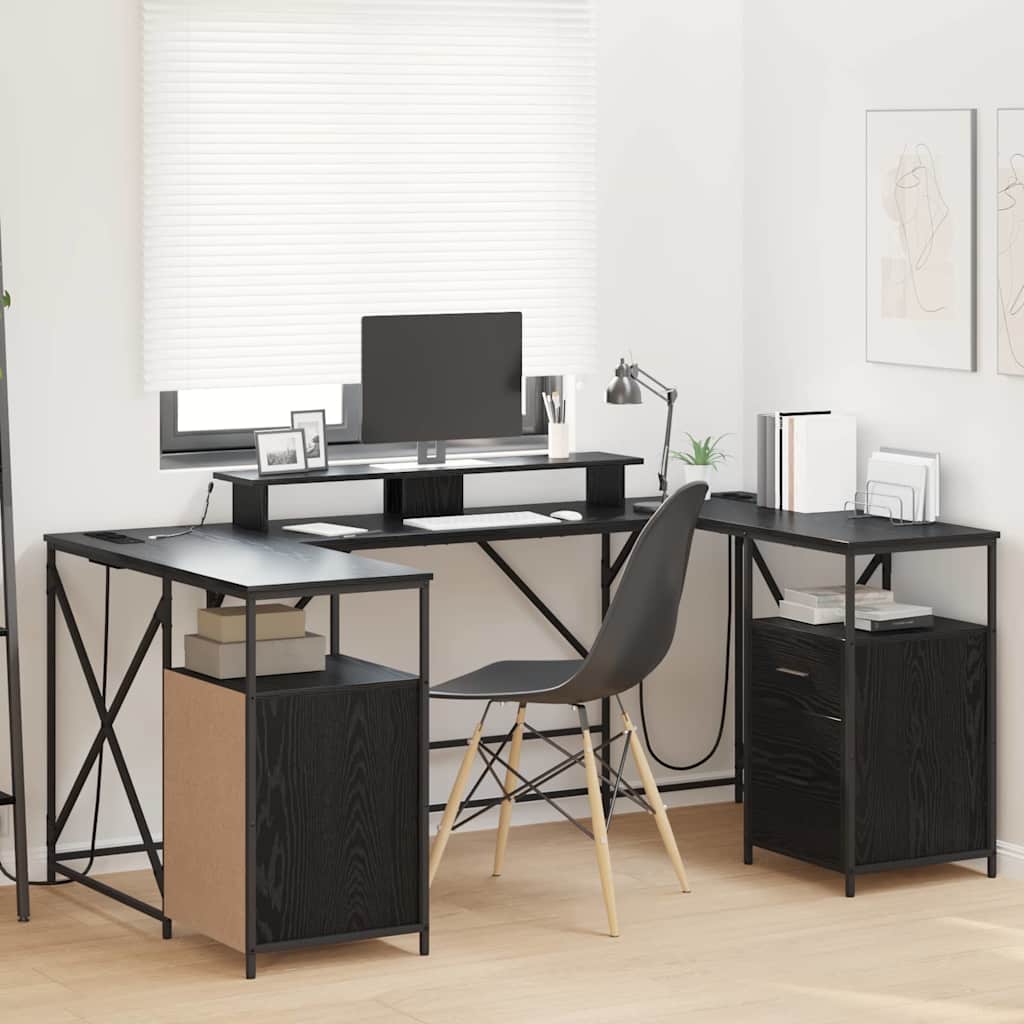 vidaXL Bureau met lade Zwart eiken 182 x 101 x 87.5 cm Bewerkt hout