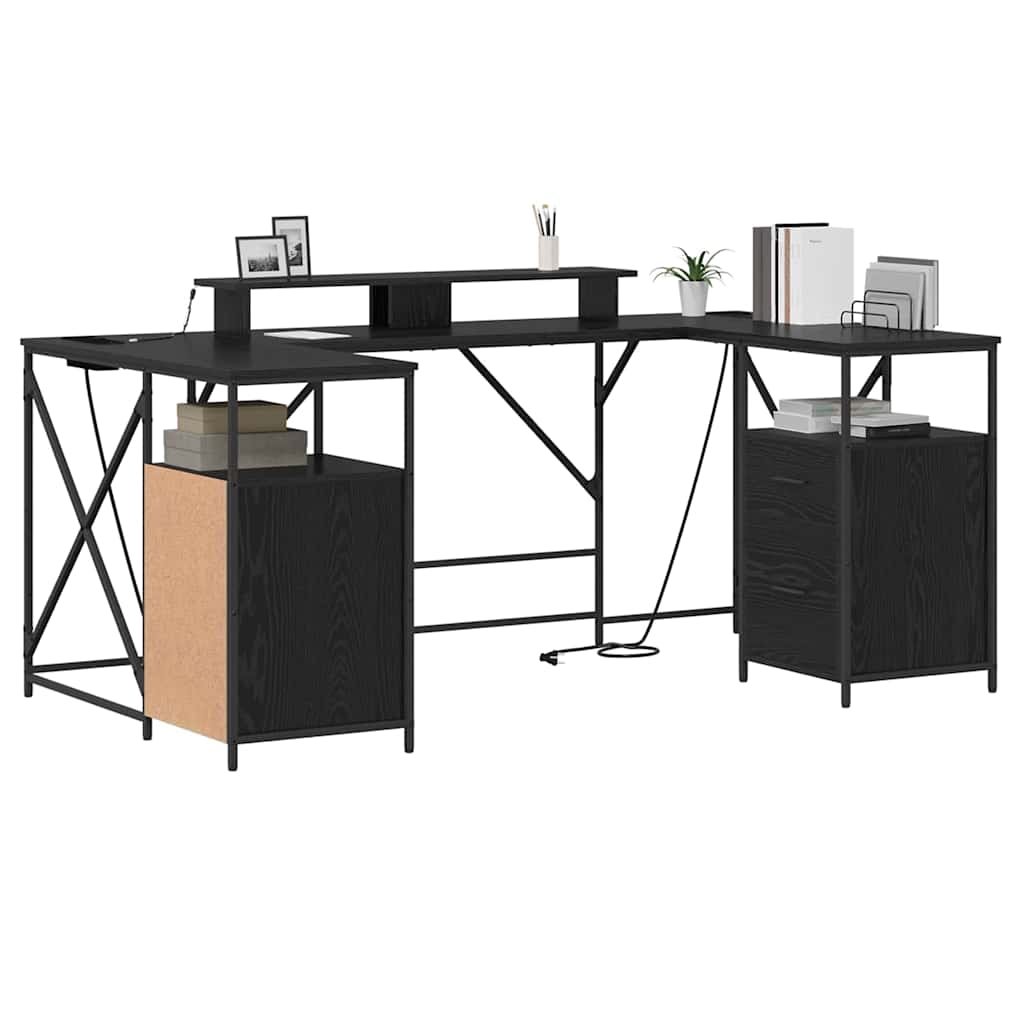 vidaXL Bureau met lade Zwart eiken 182 x 101 x 87.5 cm Bewerkt hout