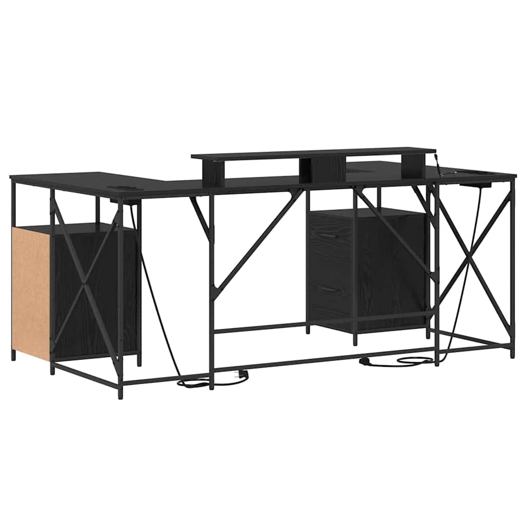vidaXL Bureau met lade Zwart eiken 182 x 101 x 87.5 cm Bewerkt hout