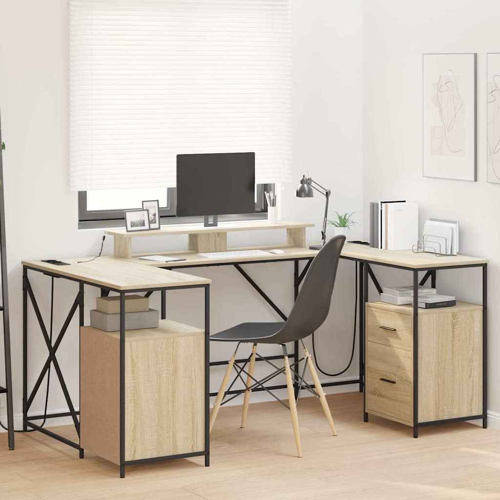 vidaXL Bureau met lade Zwart eiken 182 x 101 x 87.5 cm Bewerkt hout