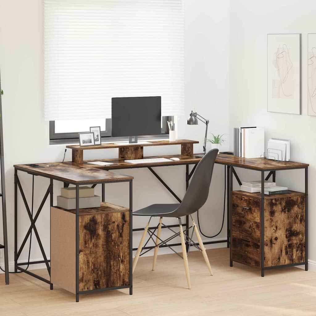 vidaXL Bureau met lade Zwart eiken 182 x 101 x 87.5 cm Bewerkt hout