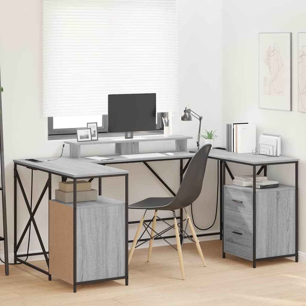 vidaXL Bureau met lade Zwart eiken 182 x 101 x 87.5 cm Bewerkt hout