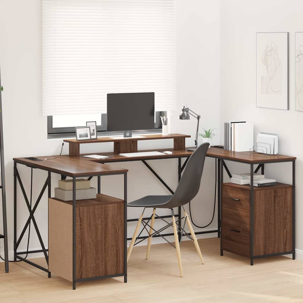 vidaXL Bureau met lade Zwart eiken 182 x 101 x 87.5 cm Bewerkt hout