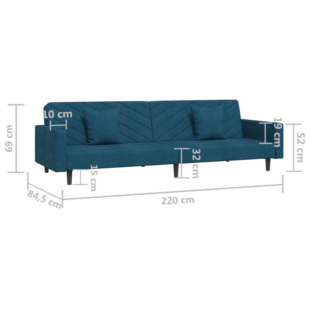 vidaXL Slaapbank 2-zits met 2 kussens fluweel blauw