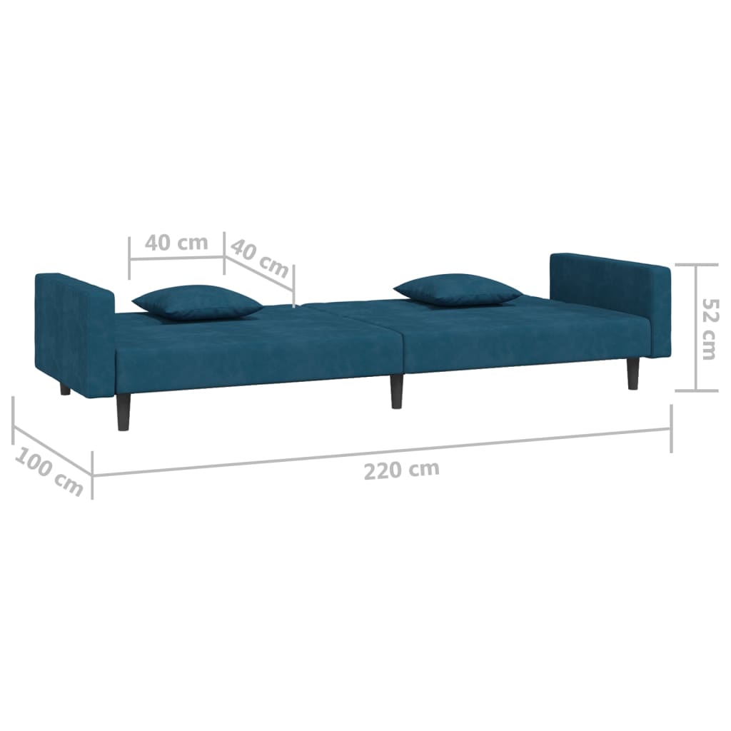 vidaXL Slaapbank 2-zits met 2 kussens fluweel blauw