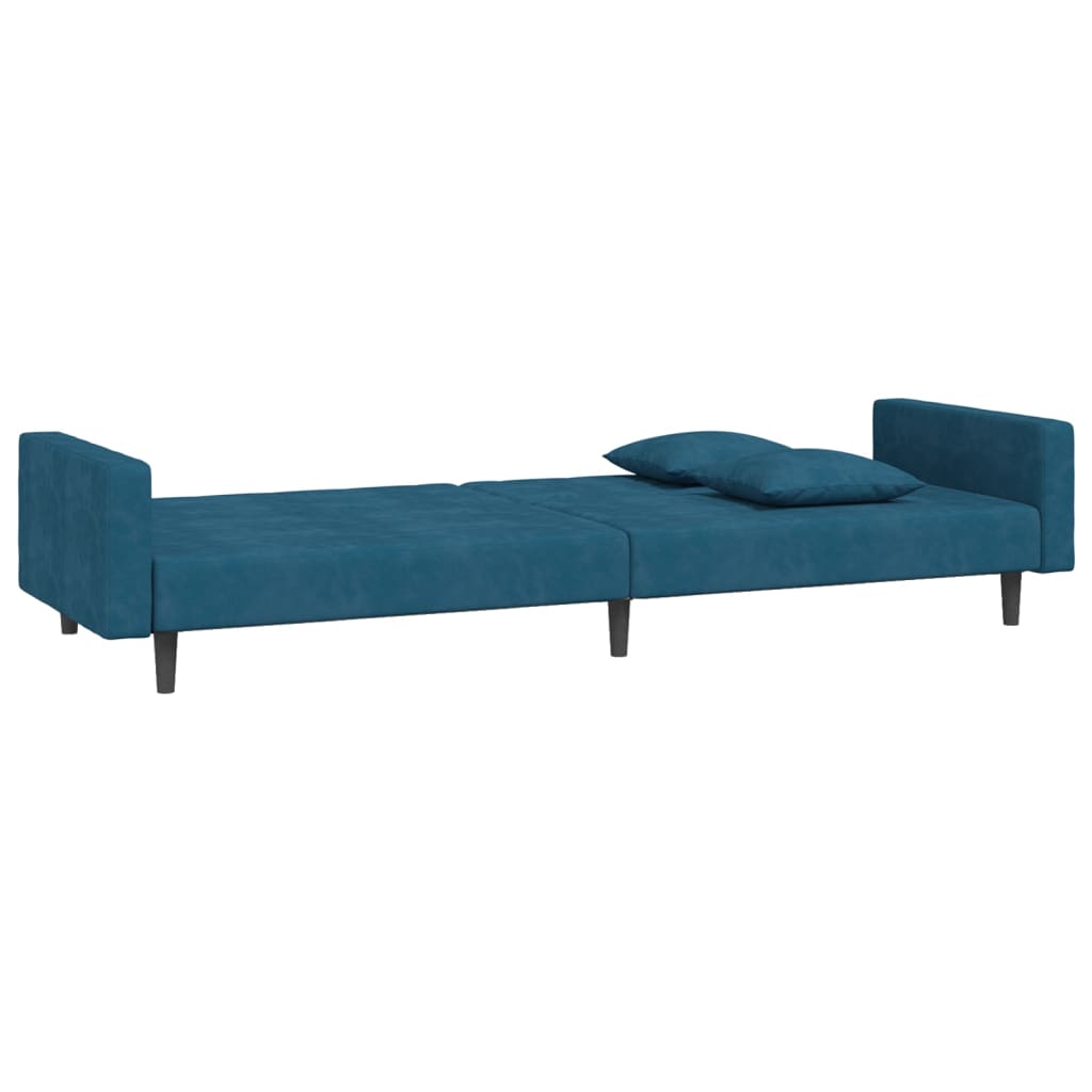 vidaXL Slaapbank 2-zits met 2 kussens fluweel blauw