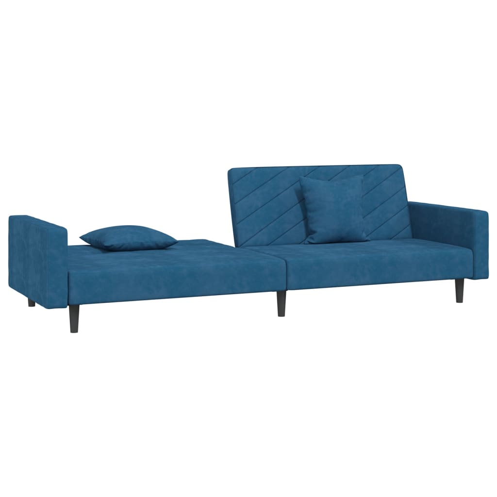 vidaXL Slaapbank 2-zits met 2 kussens fluweel blauw