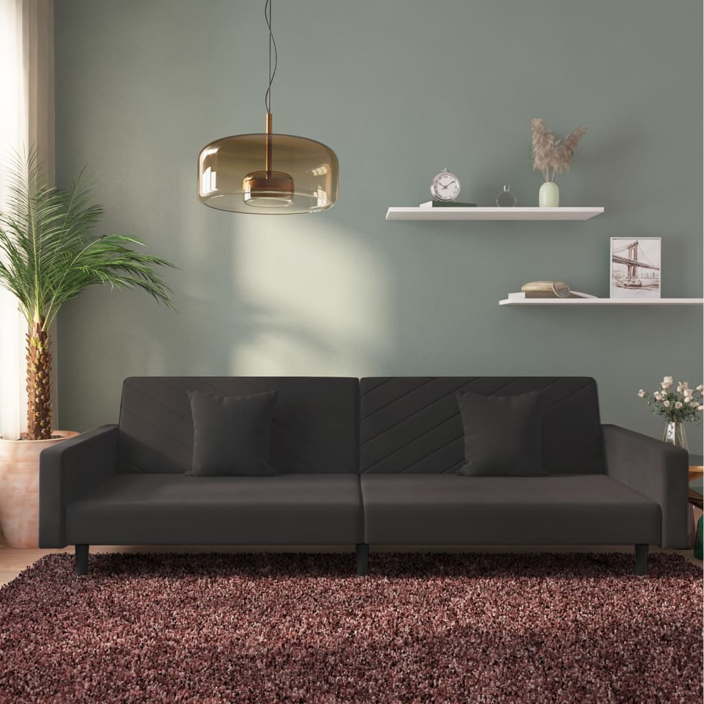 vidaXL Slaapbank 2-zits met 2 kussens fluweel blauw