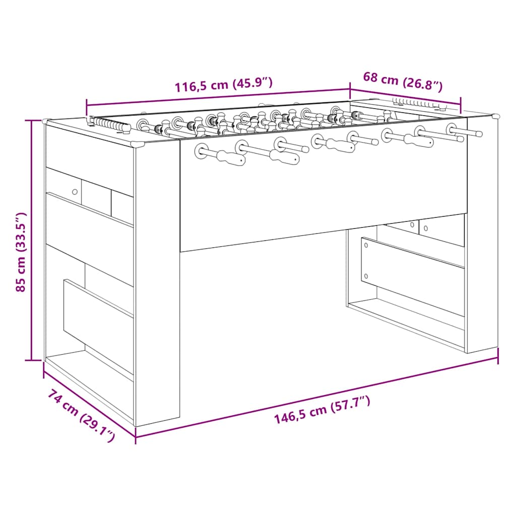 vidaXL Voetbaltafel 2 pcs Wit 146,5 x 74 x 85 cm Bewerkt hout