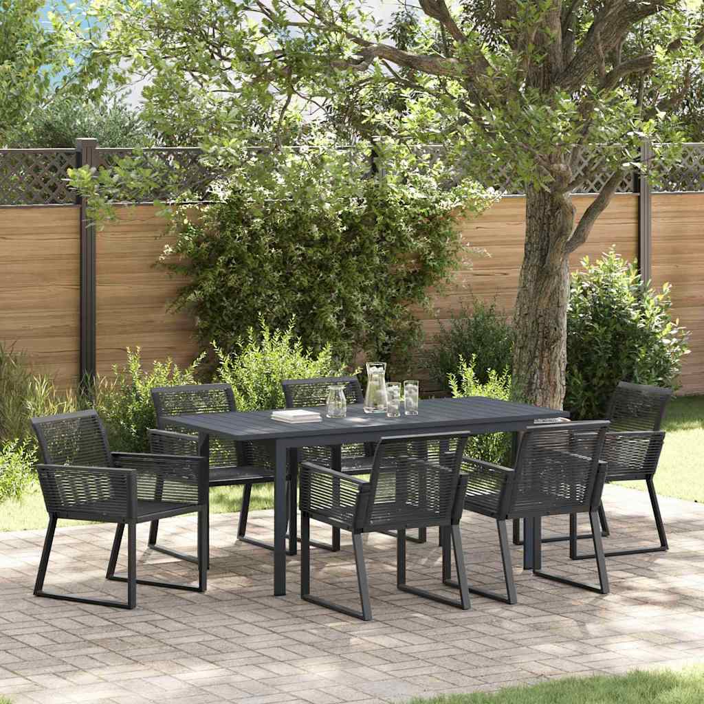 vidaXL Tuin Eetset 7 pcs Zwart Staal en poly riet