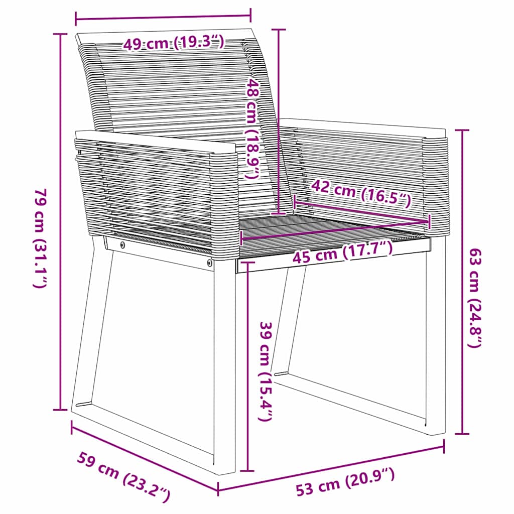 vidaXL Tuin Eetset 7 pcs Zwart Staal en poly riet