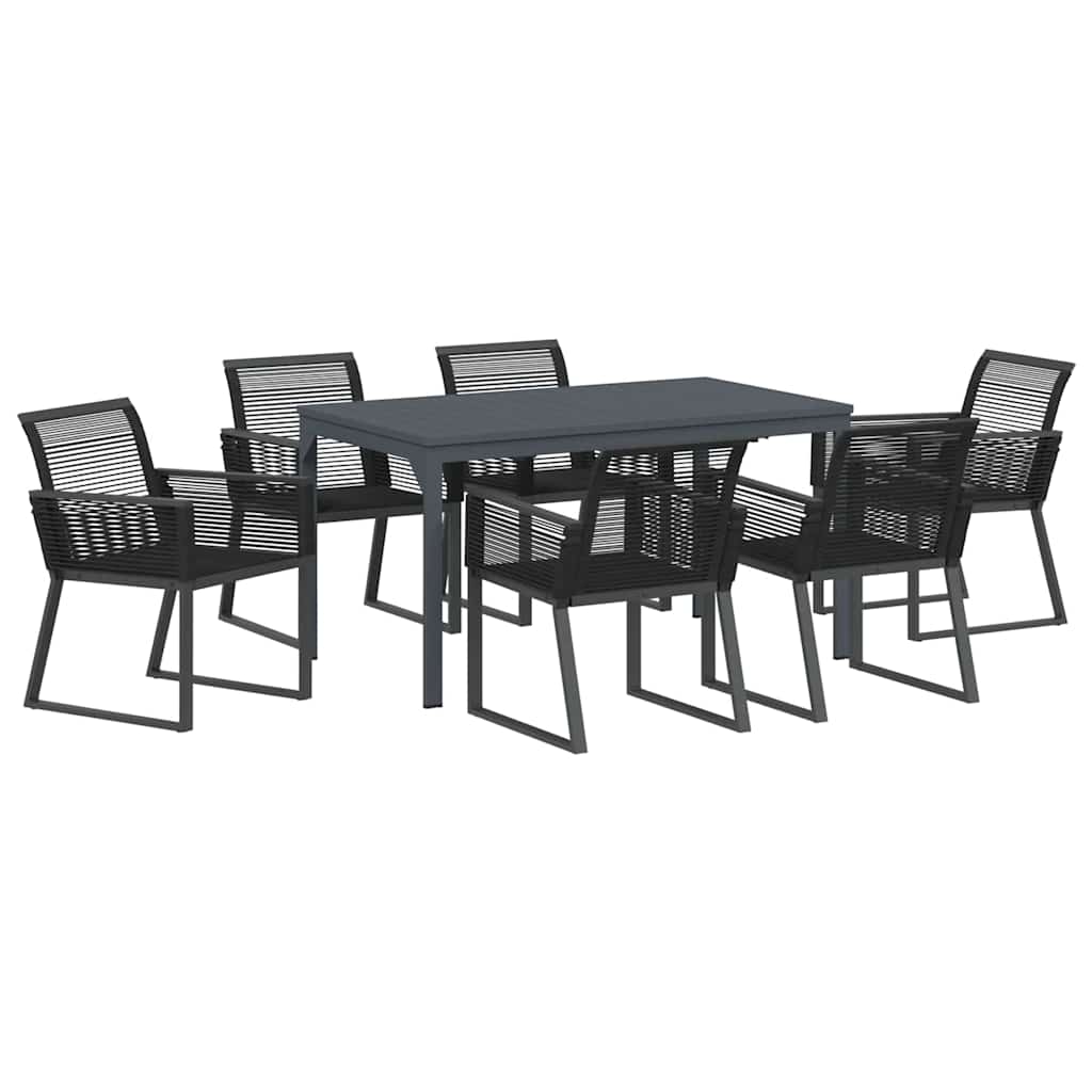 vidaXL Tuin Eetset 7 pcs Zwart Staal en poly riet