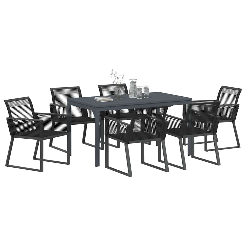 vidaXL Tuin Eetset 7 pcs Zwart Staal en poly riet