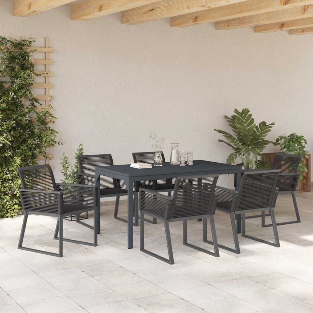 vidaXL Tuin Eetset 7 pcs Zwart Staal en poly riet