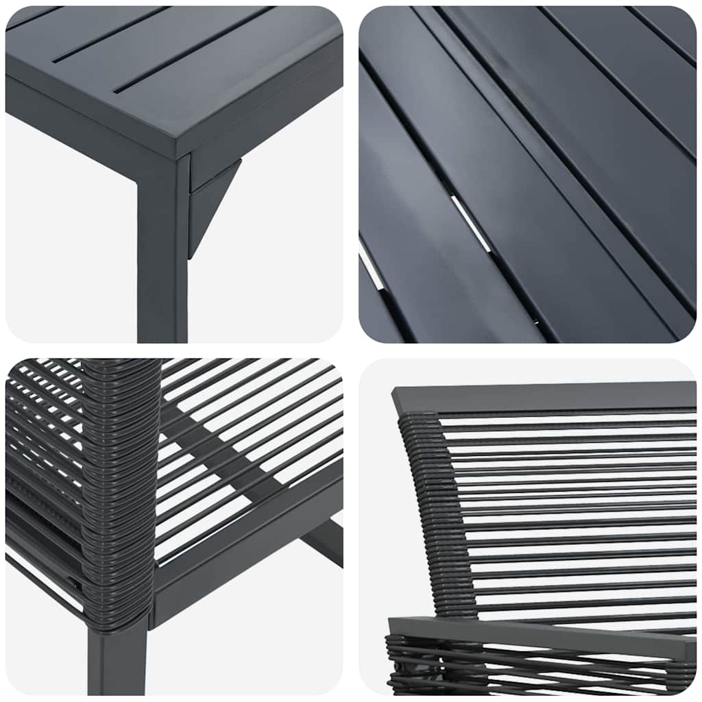 vidaXL Tuin Eetset 7 pcs Zwart Staal en poly riet