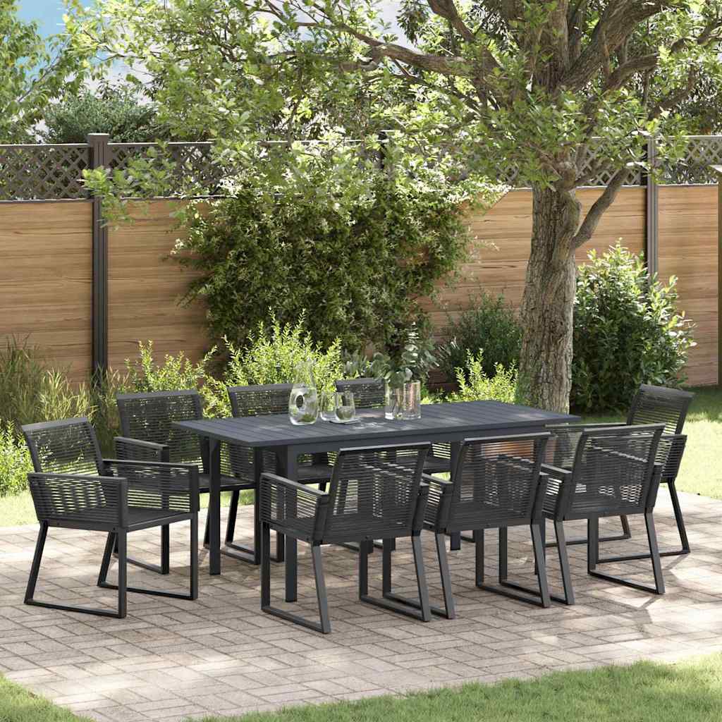 vidaXL Tuin Eetset 7 pcs Zwart Staal en poly riet