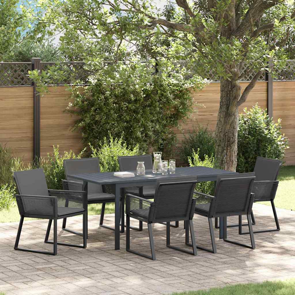 vidaXL Tuin Eetset 7 pcs Zwart Staal en poly riet