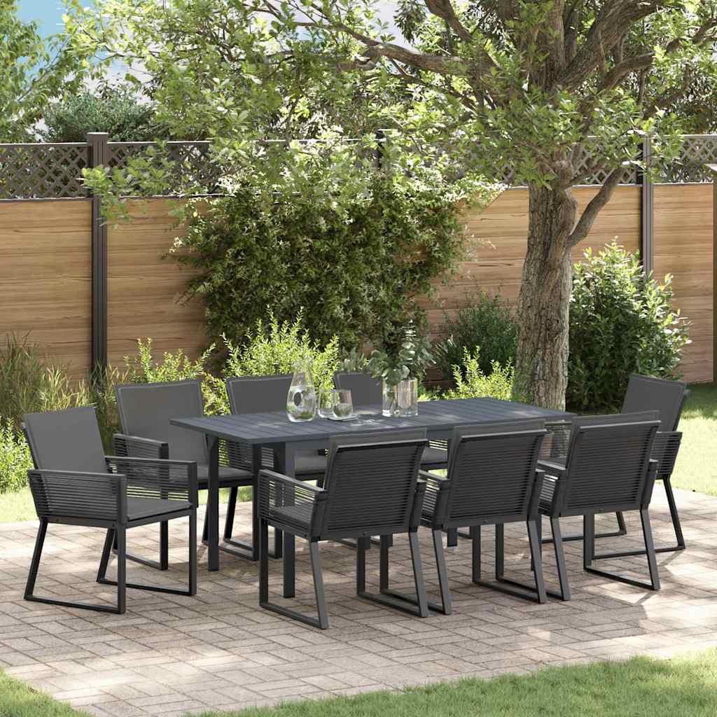 vidaXL Tuin Eetset 7 pcs Zwart Staal en poly riet