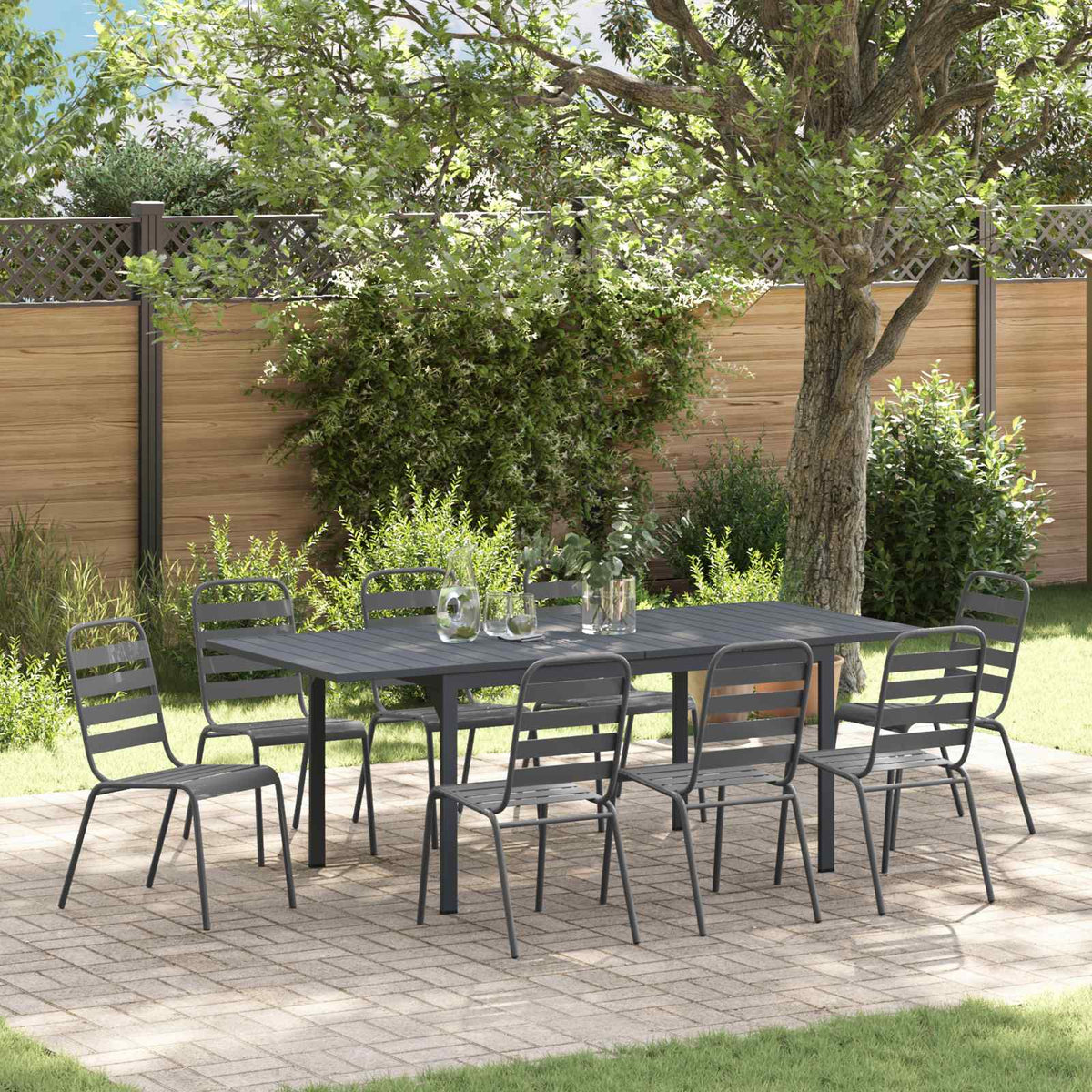 vidaXL Tuin Eetset 9 pcs Antraciet Staal