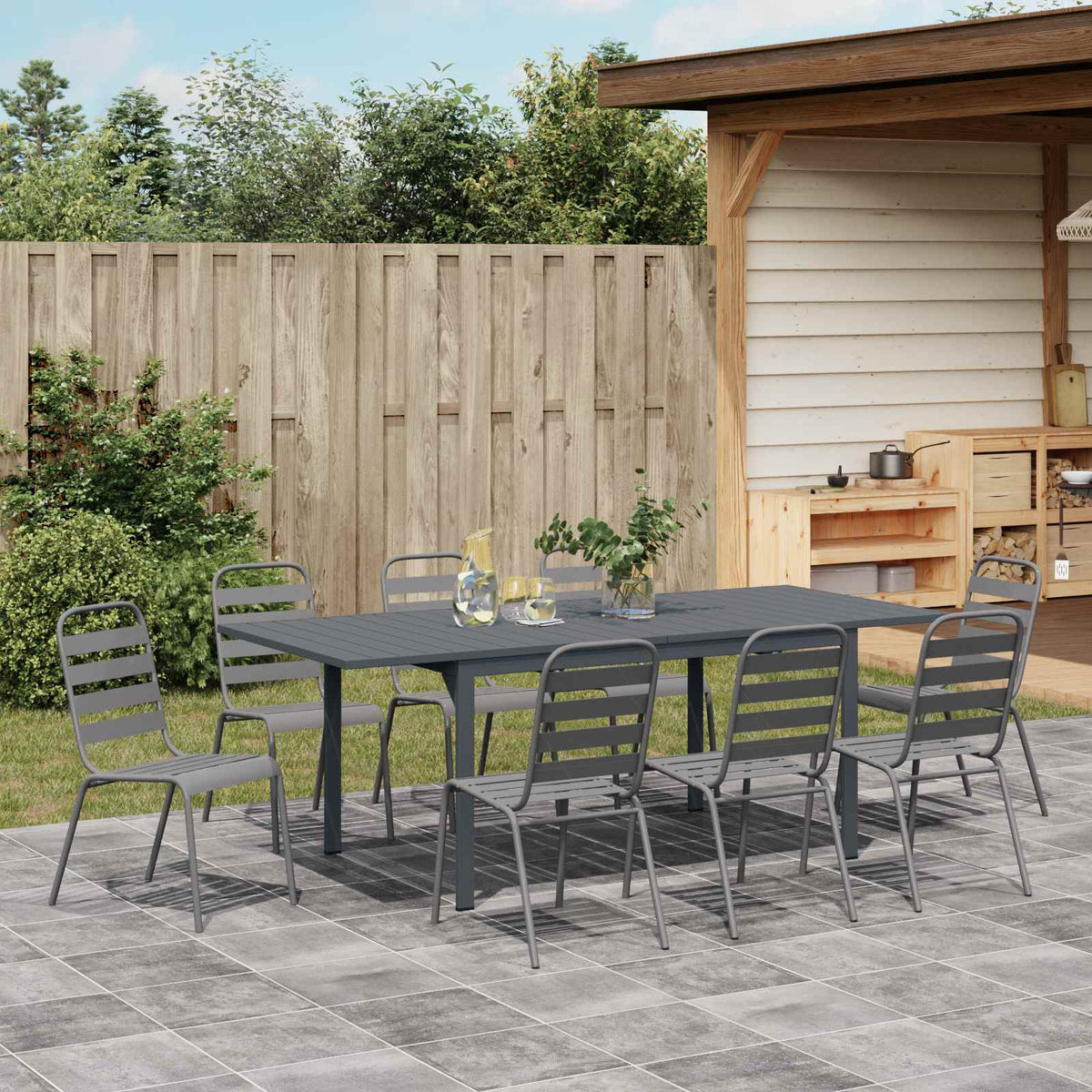 vidaXL Tuin Eetset 9 pcs Antraciet Staal