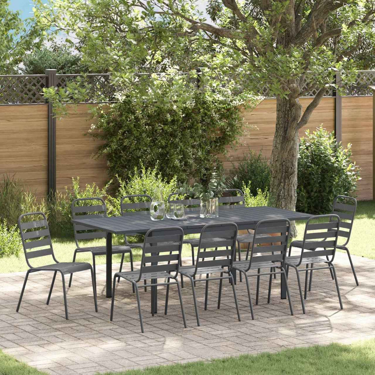 vidaXL Tuin Eetset 9 pcs Antraciet Staal