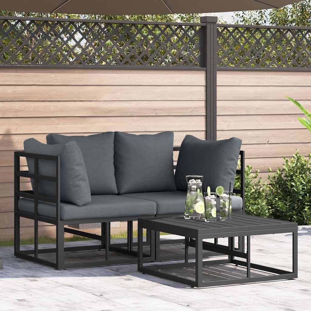 vidaXL Tuin Sofa Set met kussen 3 pcs Zwart Aluminium
