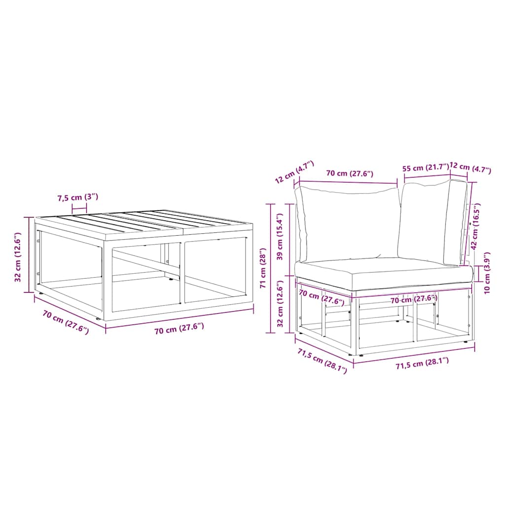 vidaXL Tuin Sofa Set met kussen 3 pcs Zwart Aluminium
