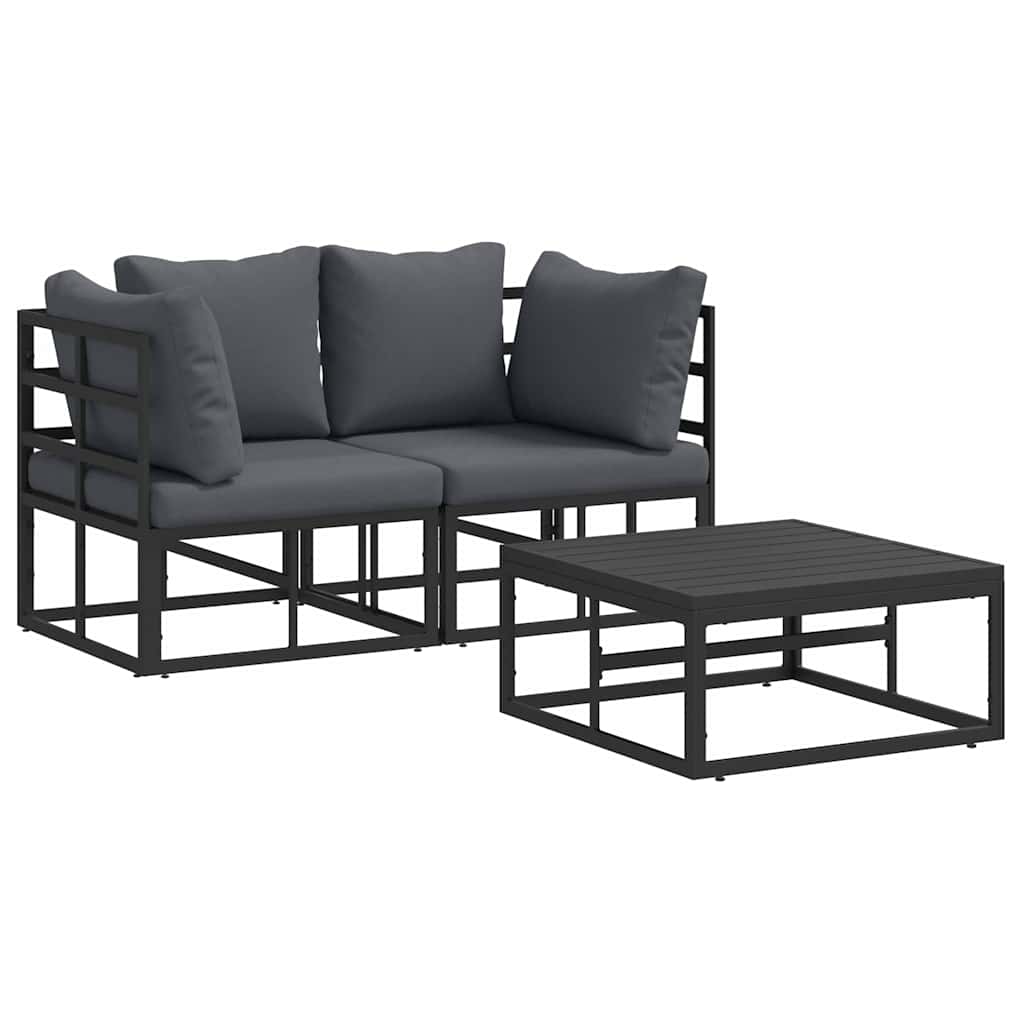 vidaXL Tuin Sofa Set met kussen 3 pcs Zwart Aluminium